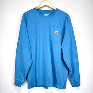 Carhartt‎ Loose Fit Long Sleeve T-Shirt Men Medium Light Blue Pocket Cotton Work